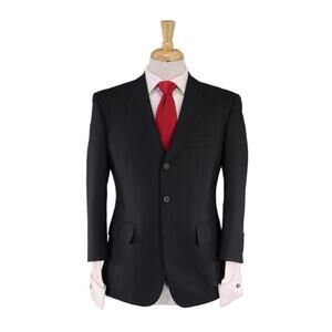J. Press Custom Made Black Tonstripe 3-Btn Wool Suit 34S